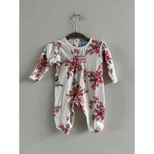 Albetta Baby White and Pink Floral Playsuit Size 0-3 M